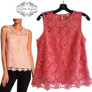 Nanette Lepore NEW Romantic Floral Lace Dopamine Orange Scallop Hem Top S